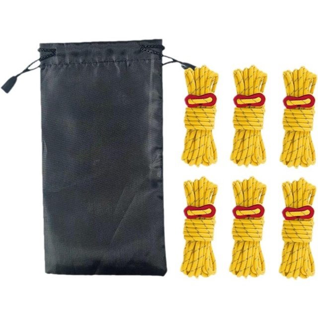 6 Packs of Reflective Pull Cord 4mm Tent Ropes Each 4m Long, Ultra Light Camping Rope with Aluminum Adjuster tensioner for Tents, Outdoor Camping, Hiking Backpacks, Travel Backpacks, Survival Gear