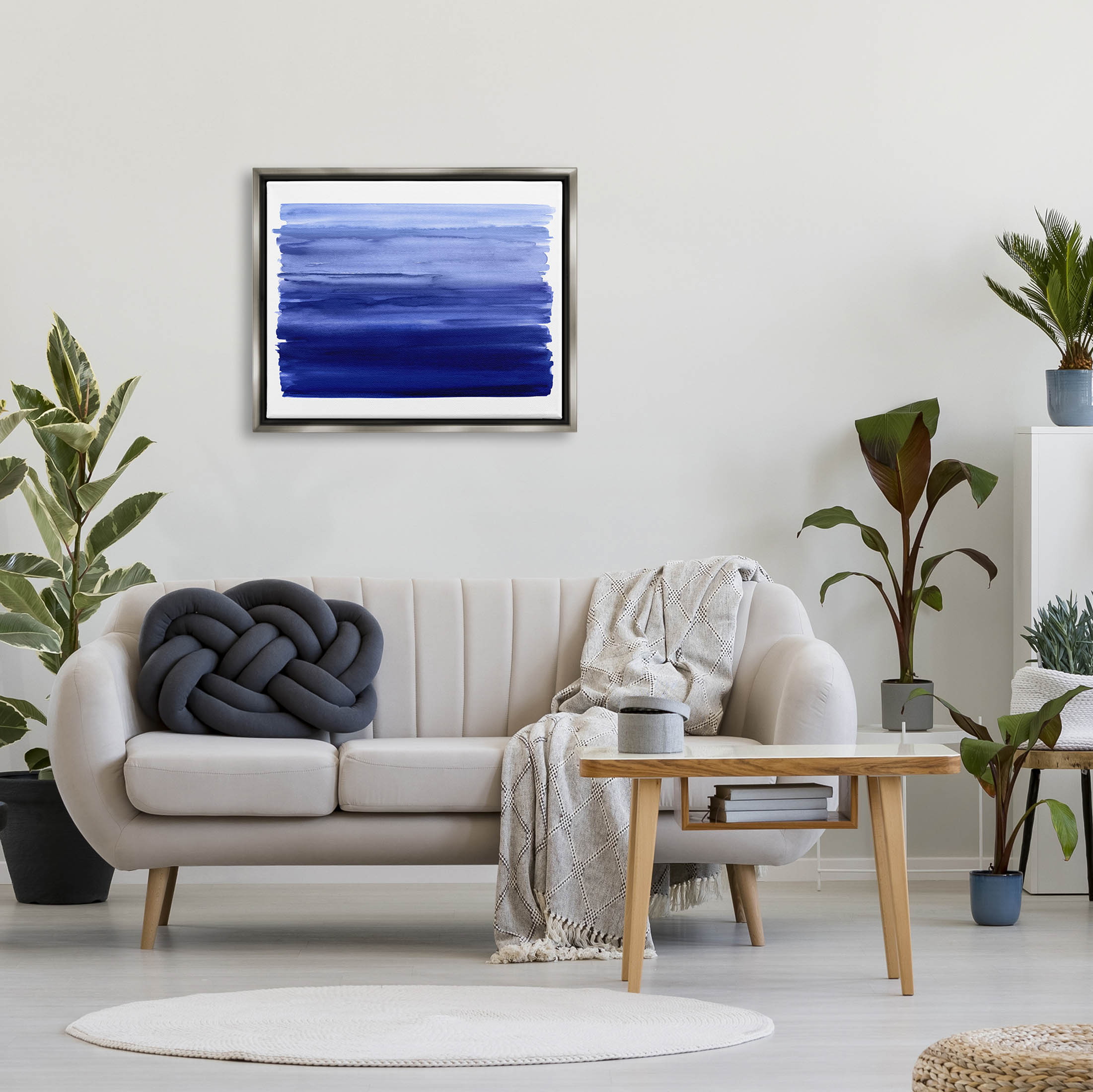 Stupell Industries Brushed Blue Gradient Form Graphic Art Luster Gray Floating Framed Canvas Print Wall Art, Design by Allie Corbin
