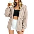 thumbnail image 4 of Mifsaly Oversized Zip Up Hoodie Women Cinched Waist Hooded Sweatshirt Lightweight Casual Long Sleeve Athletic Jacket with Drawstring and Pockets Khaki,L, 4 of 7