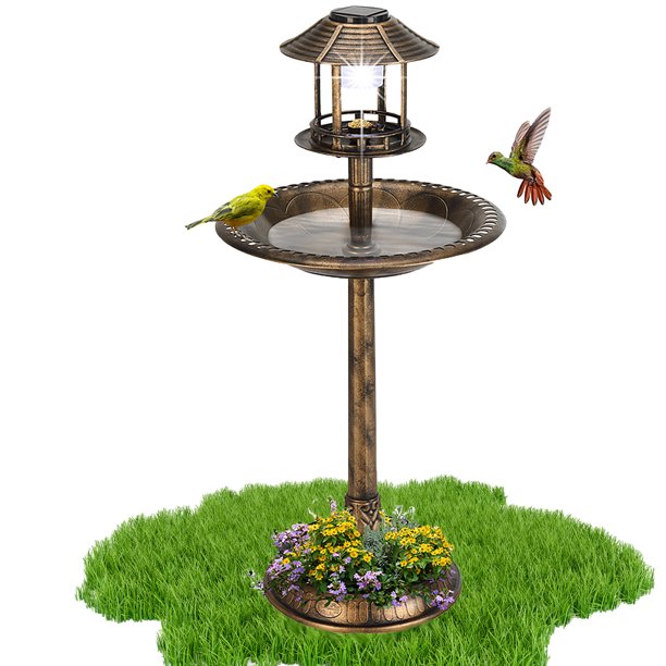 Seizeen Outdoor Bird Bath, 42''H Round Rustic Garden Birdbaths with