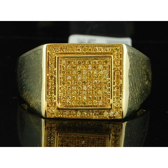 Yellow Diamond Pinky Ring 10K Yellow Gold 0.26 CT Statement Pave Band