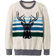 Boys Striped Blue  Green Cotton Buck Deer Sweater Ugly Christmas Reindeer