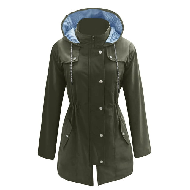 Veste Imperméable Coupe-Vent à Capuche pour Femmes pour Randonnée et Voyage en Plein Air, Manteau Léger Résistant à l'Eau avec Fermeture Éclair à l'Avant et Manches Retroussables