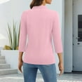 thumbnail image 4 of Women's Polo Shirt 3/4 Sleeve Tops Collared Button Down Golf Tee Casual Work T Shirt Pink L, 4 of 5