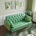 thumbnail image 6 of Vibrant Green Loveseat Sofa: Modern Upholstered 2-Seater PU Sofa with Tulip Pattern, Solid Wood Frame, Medium-Soft Seat, Includes 2 Dumpling Pillows. Perfect for Living Rooms &amp; Apartments. Easy A, 6 of 11