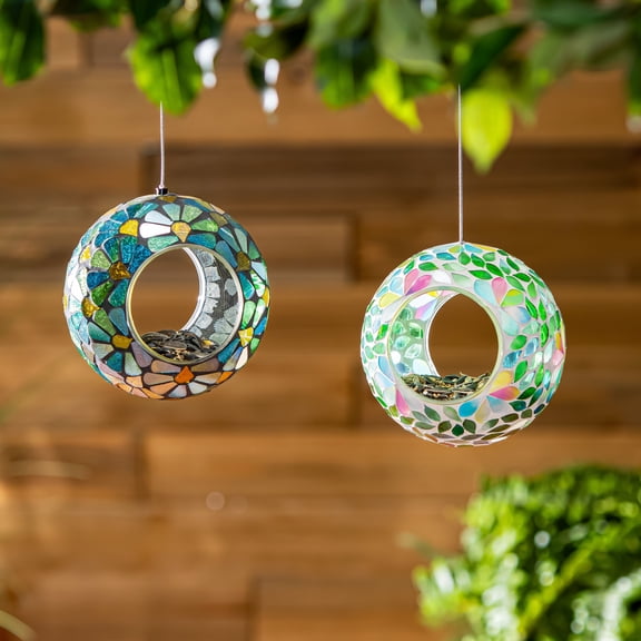 What She Shed Bird Feeder, Mosaic Circle Birdfeeder, Asst of 2