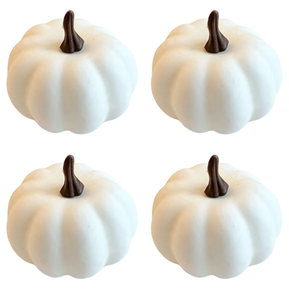 White Artificial Pumpkin plastic Lifelike Pumpkins DIY Craft Halloween Fall Harvest Thanksgiving Table Centerpiece Decoration, 4pcs