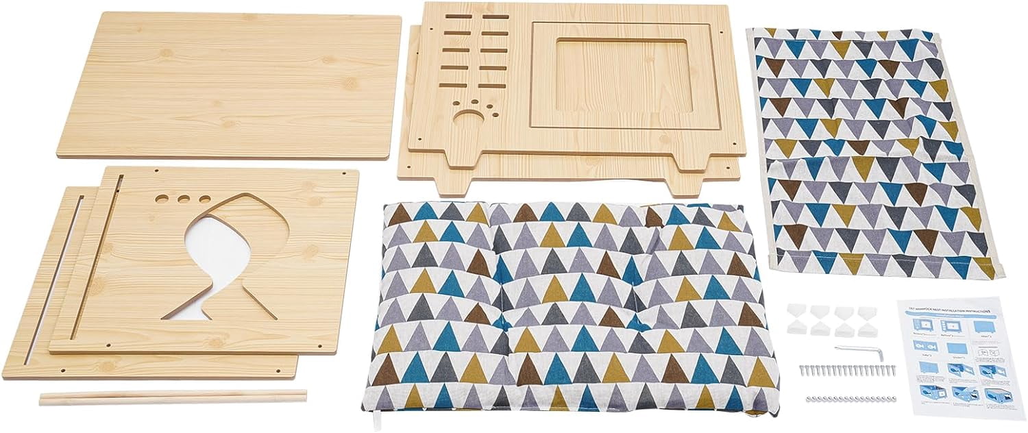 Pet Daily Kit Cat House Hide Out Claw-Sharpener Bed with Hammock Wooden Double Layer