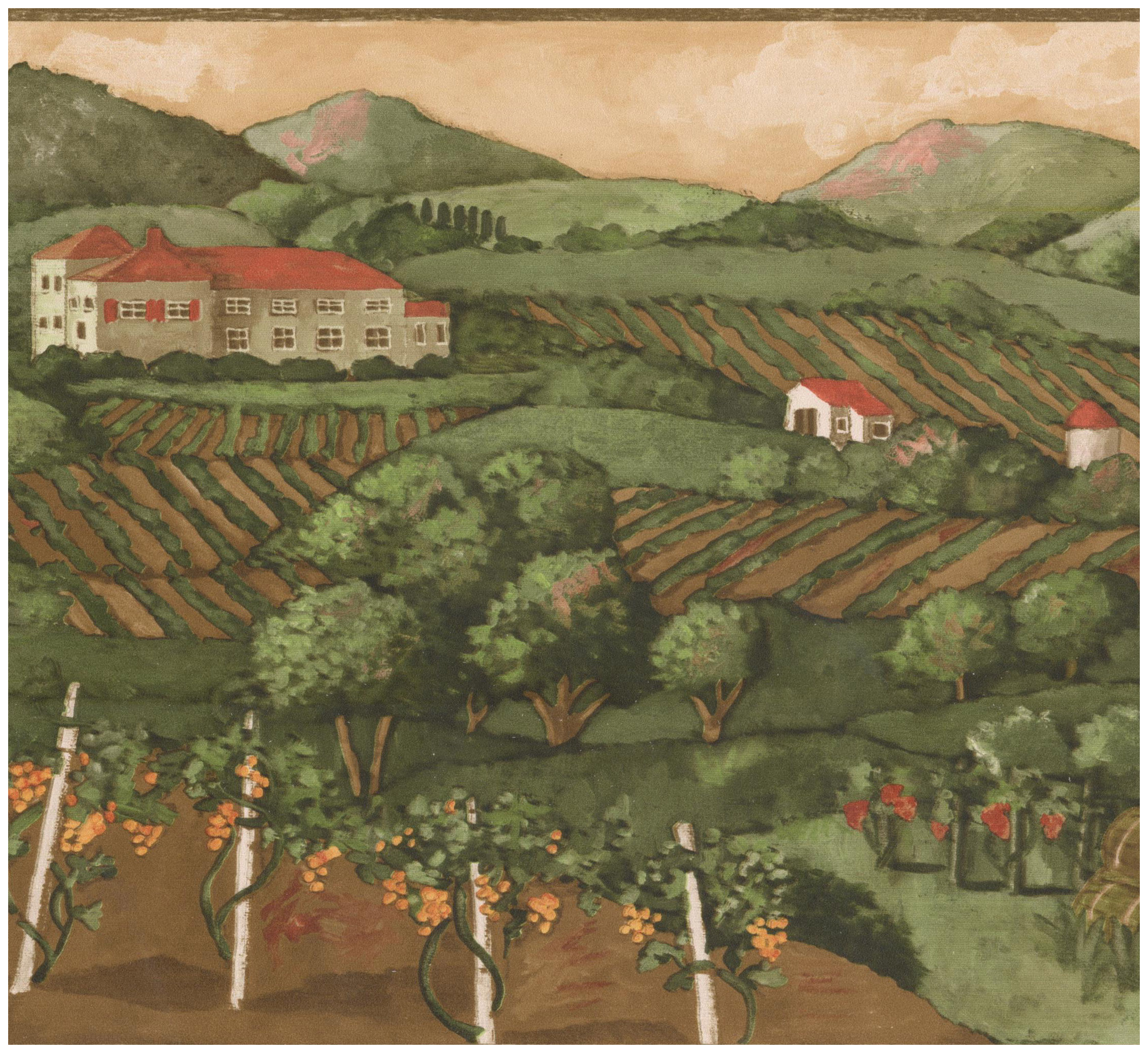 Prepasted Wall Border Country Life Dark Green Fields Faux Painted