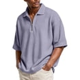 thumbnail image 2 of OIOLOYJM Waffle Polo Shirts for Men Collared Long Sleeve Quarter Zip Shirt Comfy Slim Fit Casual Workout Golf Shirts Comfort Tops Purple M, 2 of 4