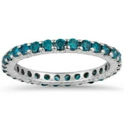 Pompeii 1ct Blue Diamond Eternity Ring 14K White Gold (Blue,I1-I2)