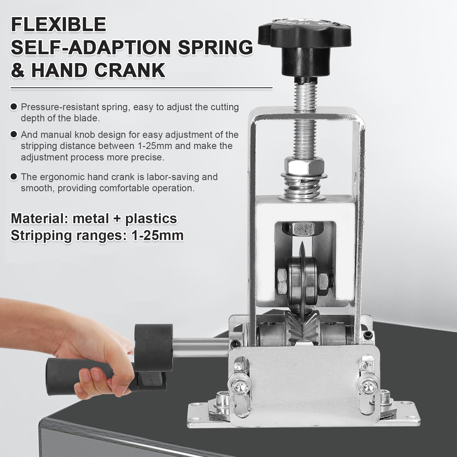 Aumotop Wire Stripper Machine,Manual Wire Stripping Tool for 1-25mm Scrap Wire for Scrap Copper Recycling(Black)