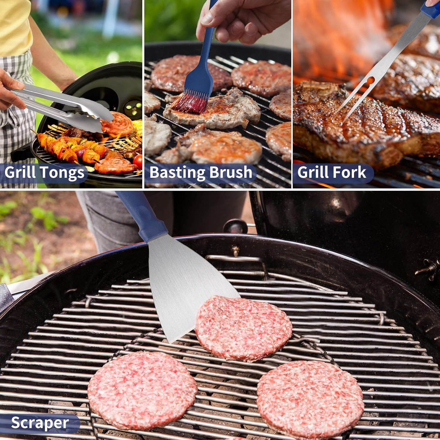 Monteka Griddle Accessories Kit, 23Pcs Grilling Accessories Set for Camp Chef, Flat Top Griddle Accessories with Scraper, Spatula, Basting Cover, Tongs, Egg Ring, Outdoor Grill Tools Blue