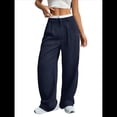 thumbnail image 2 of Pantalones Anchos y Holgados para Mujer, Estilo Palazzo Harén, Informales, A Rayas, con Cintura Elástica y Bolsillos Azul Marino XXL, 2 of 7