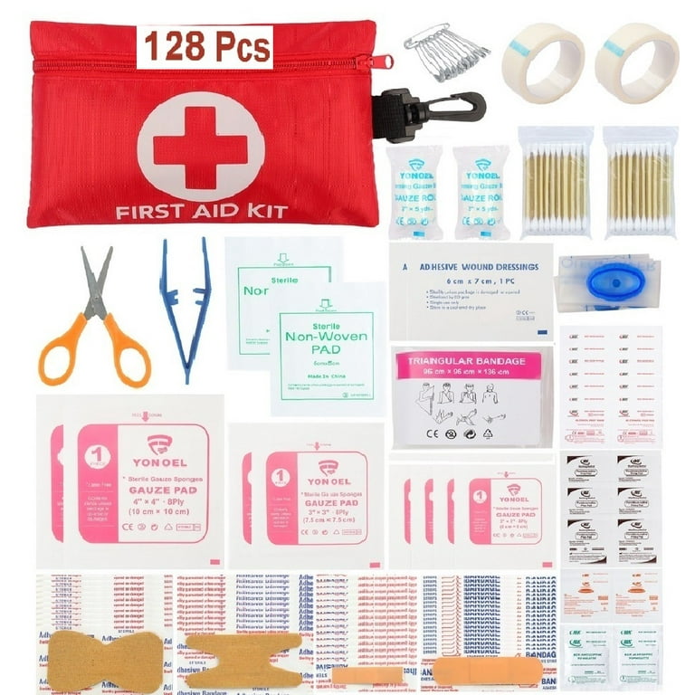 128 Pcs Small Travel First Aid Kit Treat and Protect Most Injuries, Ready  for Emergency at Home, Office ,Outdoors, Car, Truck, Camping, Workplace,  Traveling , Hiking , Camping . 