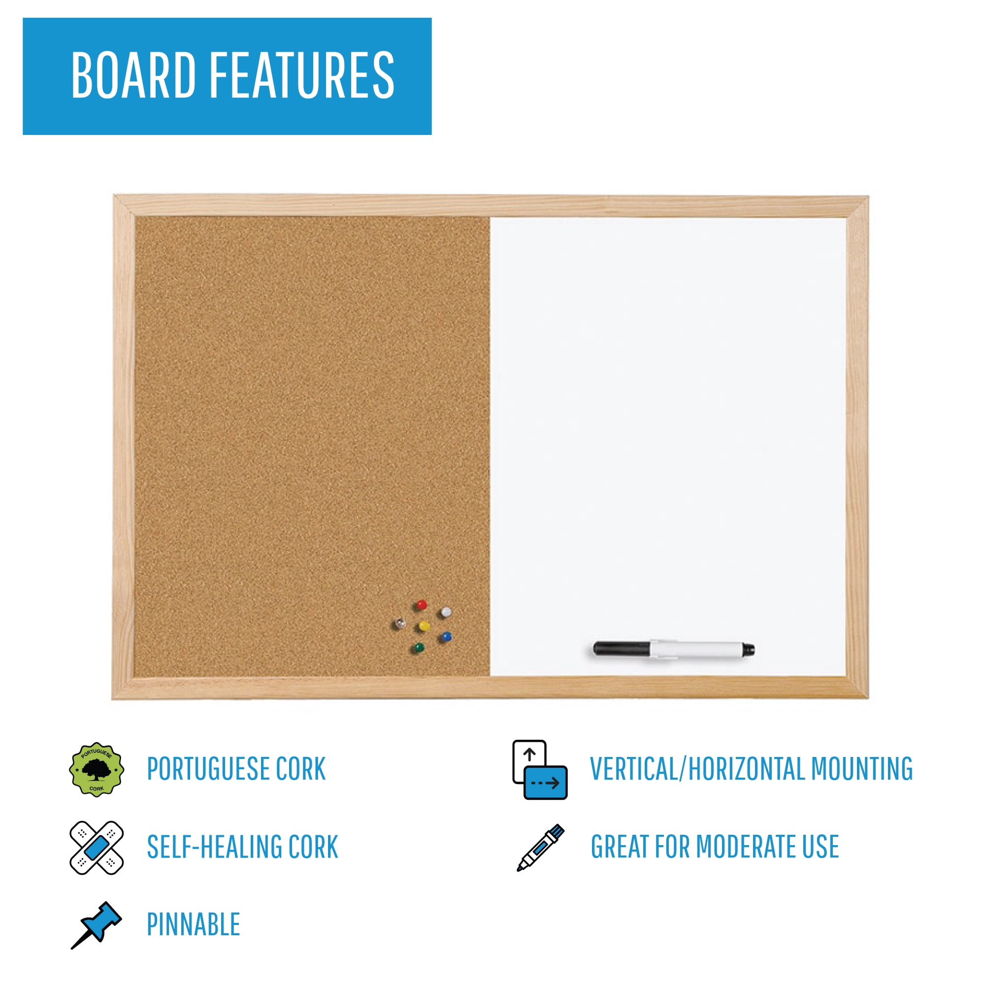 MasterVision Cork Dry Erase Bulletin Board, 24" x 36"