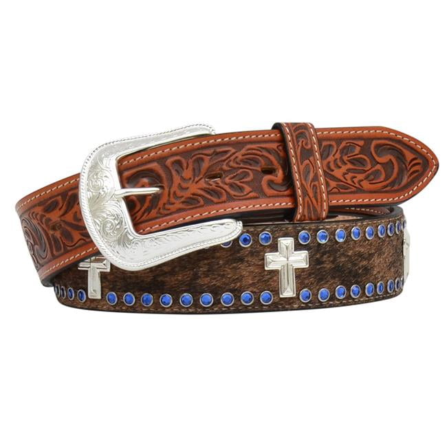 3D Western Mens Belt Leather Embossed Rough Out Inlay Star Conchos Brown 7374