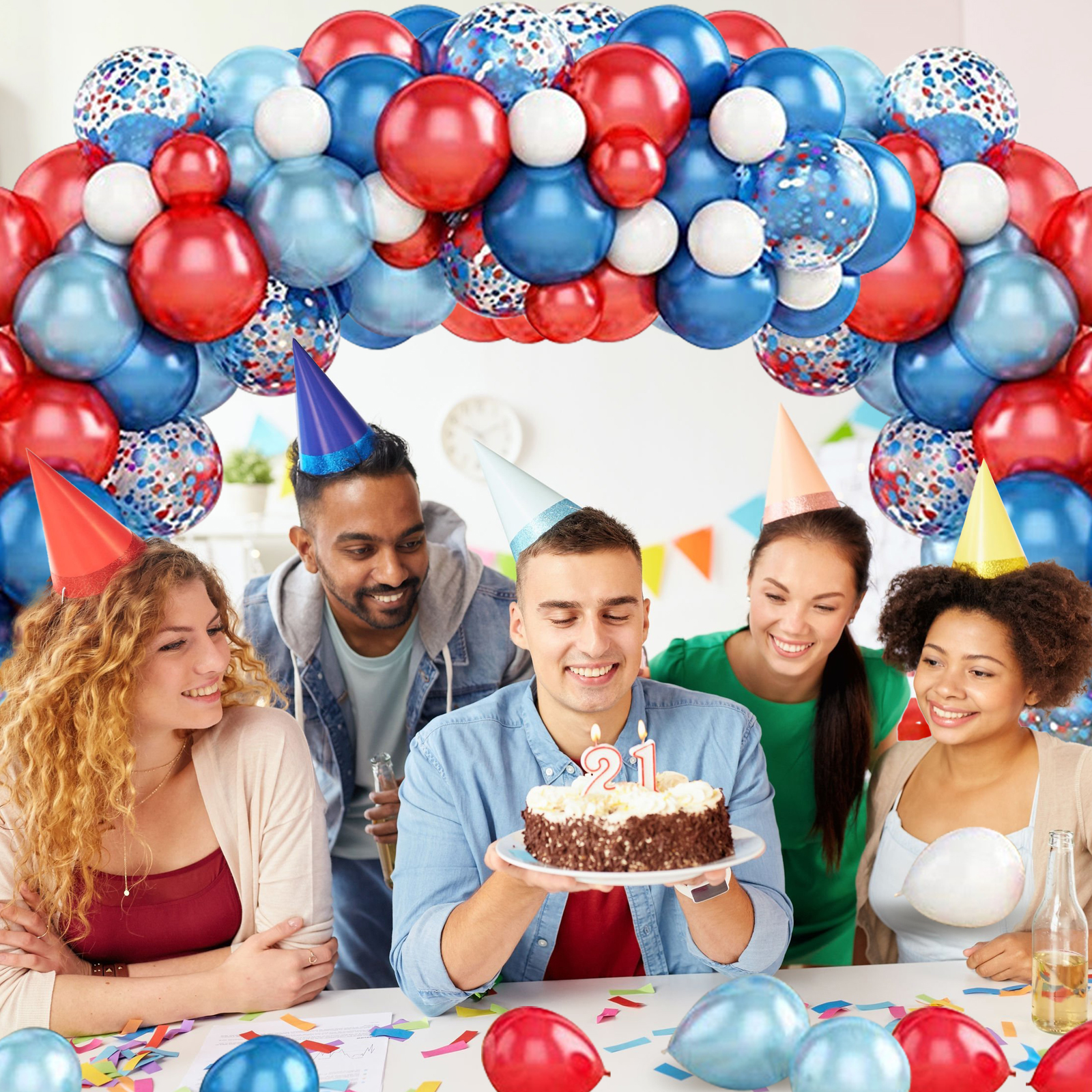 SKTMH 82 Pcs Hero Party Supplies Red Blue Balloon Garland Arch Kit Includes Red Blue White Balloons Latex Balloons Confetti Balloons for Boys Hero Baseball Carnival Circus Party Decorations