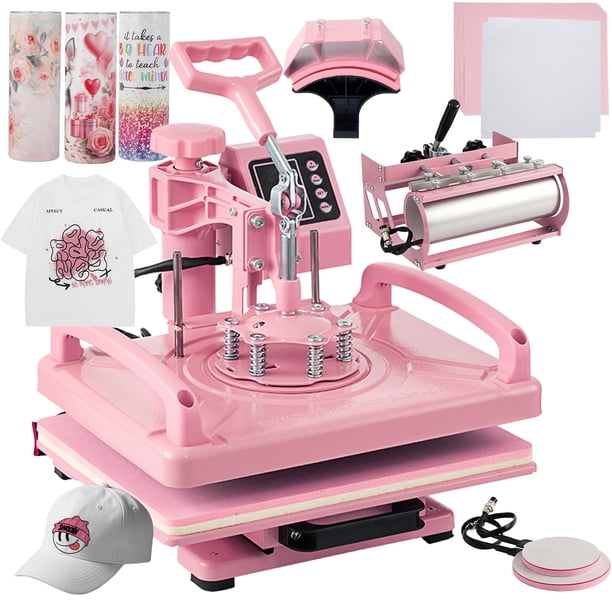 Máquina de prensado en caliente Leomru 5 en 1, 30 x 38 cm, para camisetas, color rosa