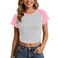 thumbnail image 2 of TrendOFT Cute Crop Tops for Women Short Sleeve Crew Neck Y2K Shirt Slim Fitted Casual Soft Baby Tee Going Out Tops Pink2 L, 2 of 5