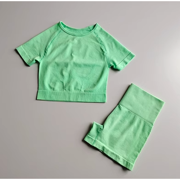 Conjunto de Yoga sin costuras para mujer, Top corto de manga corta para Fitness, camisetas, pantalones cortos para correr, ropa de entrenamiento para gimnasio, conjunto de 2 piezas