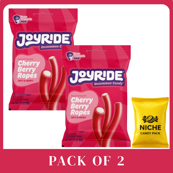 JOYRIDE Candy Cherry Berry Gummy Ropes - 3.5oz-2 pack-with candy pack