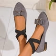 thumbnail image 3 of Rokment Sparkly Rhinestones Bow Dress Shoes Women Fall Elegant Casual Suede Pointed Toe Chunky Low Heel Elastic Strappy Ballet Flat for Bride Dressy Grey Size 6, 3 of 6