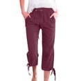 thumbnail image 7 of Hurxie Women's Linen Capri Pants with Drawstring Petite Summer Beachwear Lightweight Elastic Waist Pants Wine,M, 7 of 7