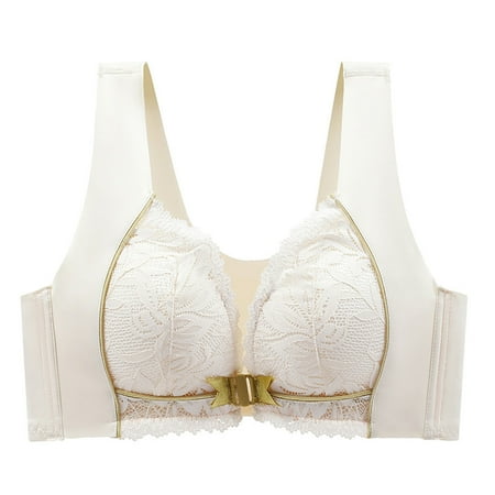 Gnurob Bras for Women Sexy Lace Lingeries Ladies Plus Size Seamless Brassiere Front Closure Bra Wirefree Push Up Bralette Comfort Breathable Bralettes Clearance Saving White X-Large