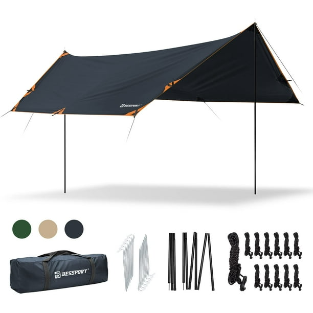 Lona de camping Bessport, 300 x 460 cm, con 2 postes, impermeable, 3000 mm