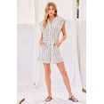thumbnail image 2 of Notched Neck Button Elastic Band Waist Stripe Print Romper Off White M, 2 of 5