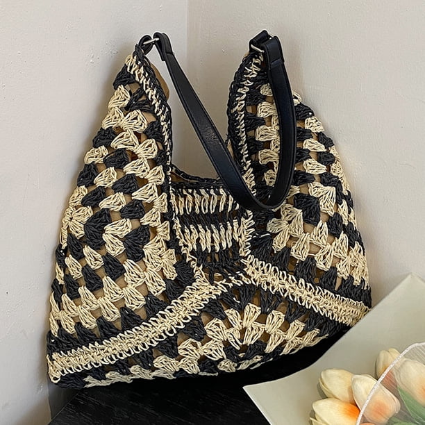 Bolso de playa para mujer, bolso de paja tejido extragrande para niñas, bolso sólido (negro) Sywqhk Para Estrenar