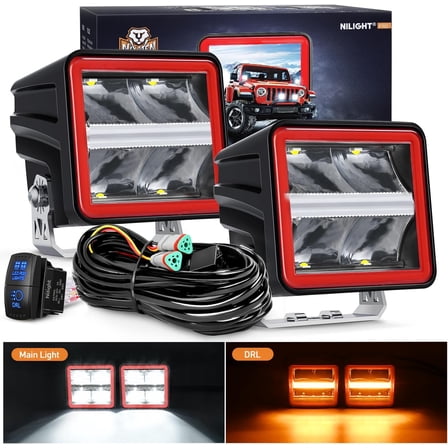 Nilight LED Pod Lights with Amber DRL 3 Inch 20 W Cube Driving Light 2200 LM Super Spot Light 16AWG Wiring Harness Kit Off Road LED Work Lights for Jeep Truck UTV 4x4 ATV Motorcycle