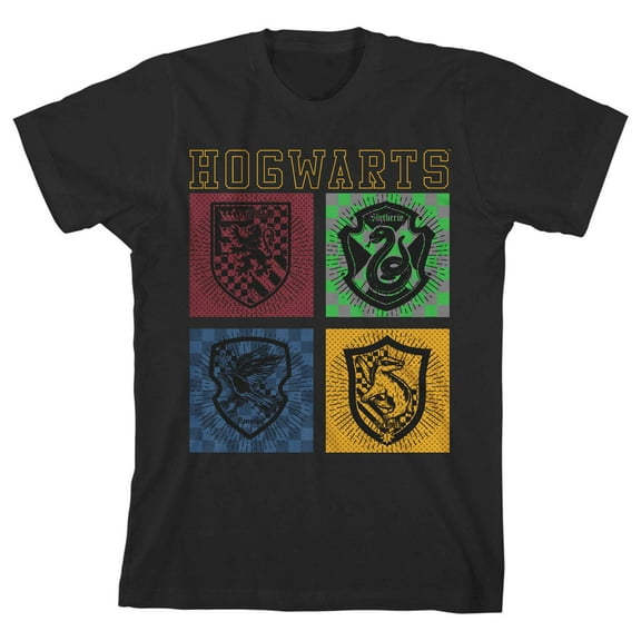 Harry Potter Hogwarts Houses Boy's Black T-shirt-M