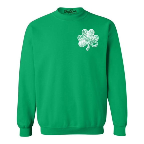 Shop4Ever Men's Small Distressed Shamrock Heart St. Patrick's Day  Crewneck Sweatshirt X-Large Irish Green