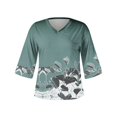 thumbnail image 4 of ICHUANYI Clearance Women's Fashion Printed Loose T-shirt 3/4 Sleeves Blouse V Neck Casual Tops(Green, M) ICHUANYI WER2023081100144, 4 of 4