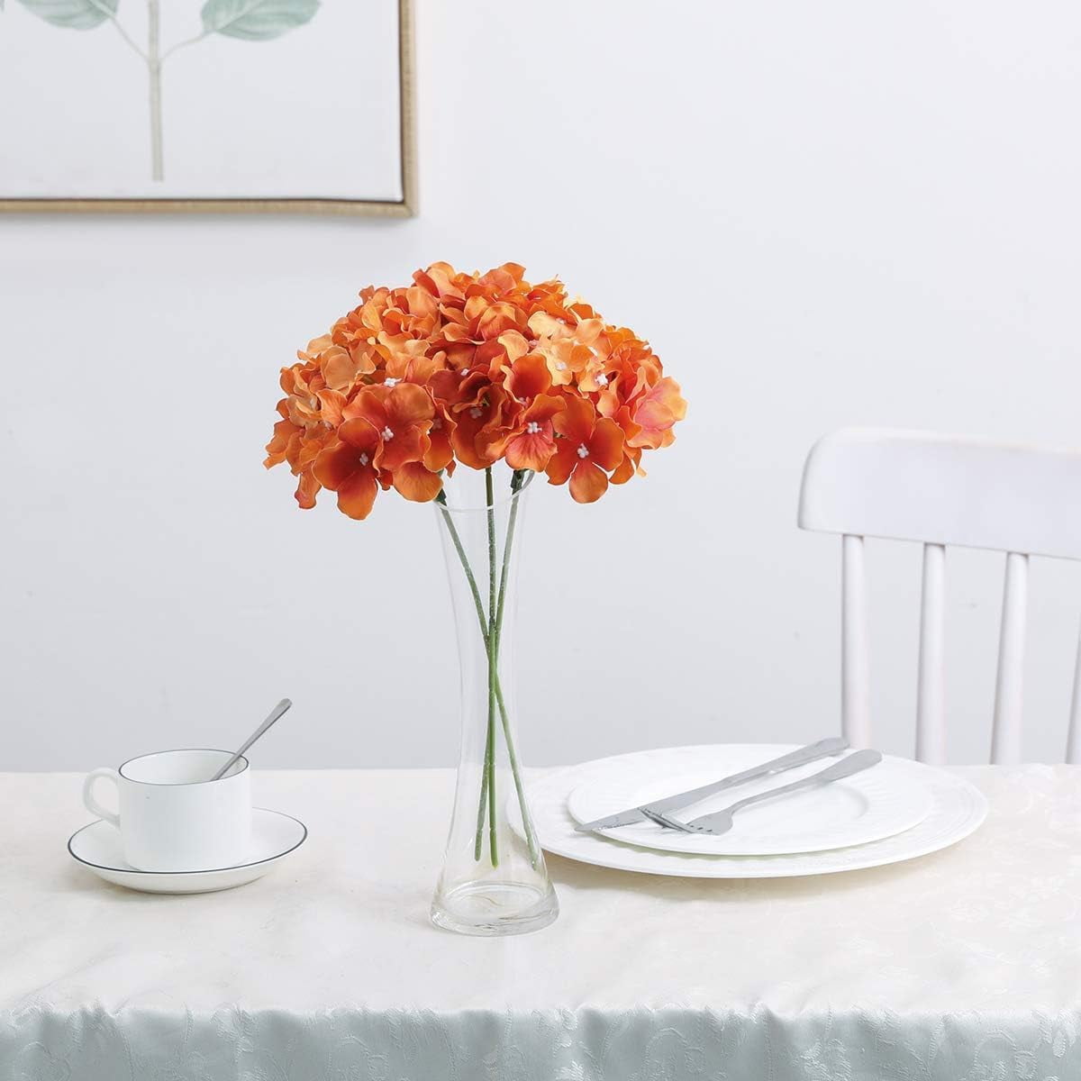 Fake Orange Hydrangea Artificial Flowers - Faux Silk Hydrangeas Flowers Heads with Stems Real Touch for Home Wedding Party Table Decor(Orange,Pack of )