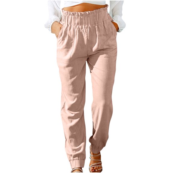 Mrat Full Length Pants Women's Casual Overalls Fashion Ladies Summer Casual Loose Cotton And Linen Pocket Solid Trousers Pants Female Cargo Capri Pant