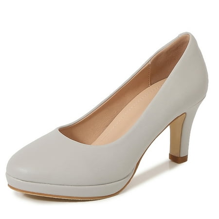 

DADAWEN Womens Pumps Mid Heels Round Toe Minimal Platform High heels Bridal Wedding Party Prom Dress Shoes Gray 4.5US