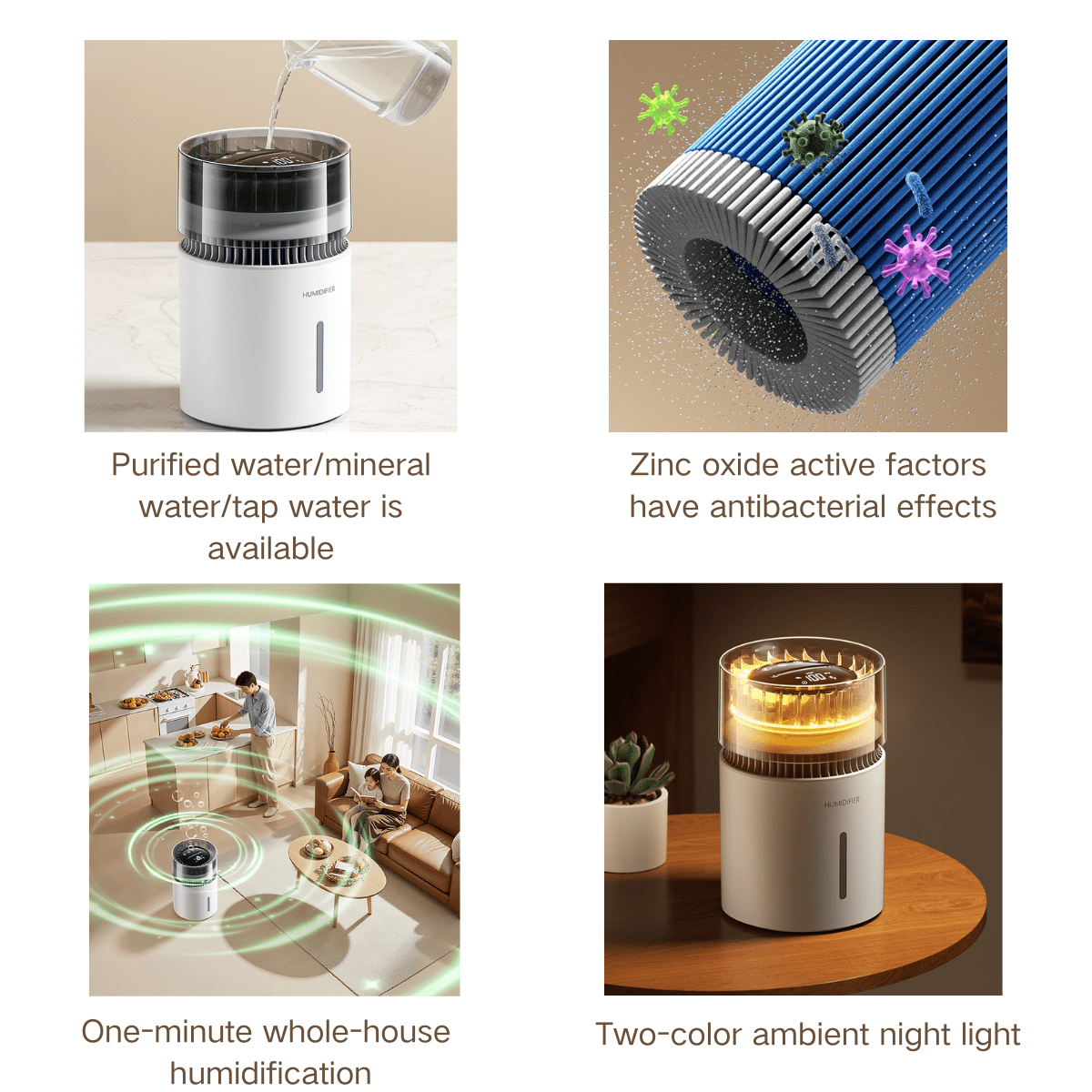 DUANJY 5L Mist-Free Humidifier for Large Room, 215 Sq ft, 24H Long Runtime and Humidity Setting, 36dB Quiet Humidifier with Atmosphere Light for Home, Baby Bedroom, Basic Black