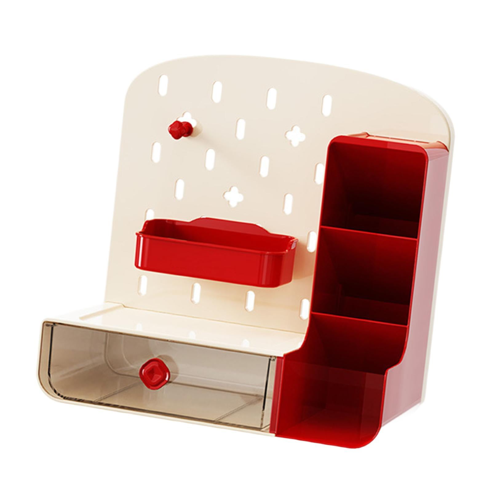 Esquirla Desk Peg Board Organizer with Drawer Crafts Organization Work Position Shelf Desk Accessories Pen Holder for Gaming Room Home Beige Red