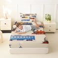 thumbnail image 4 of Castle Fairy Vintage Steam Train Twin Sheet Sets 3pcs for Youth, Classic Locomotive Art Bedding for Bedroom, Beige Blue, 4 of 6