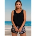 thumbnail image 2 of Women's Chevron Knit Loungewear Set Sleeveless Tank Top Drawstring Leopard Print Shorts for Home Black, 2 of 8