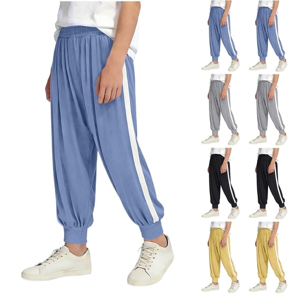 Baby Girl Boy Casual Summer Long Pants Kids Soft Elastic Waist Unisex Harem Trouser Yellow 7-8 Years