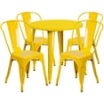 thumbnail image 3 of BizChair Commercial Grade 30" Round Yellow Metal Indoor-Outdoor Table Set with 4 Cafe Chairs, 3 of 5