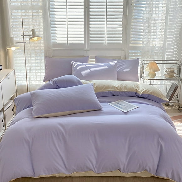 Meitianfacai All-Season Bedding Set - 4-Piece Washable Cotton Solid Color Bed Sheet Duvet Cover and Pillowcases(Purple)
