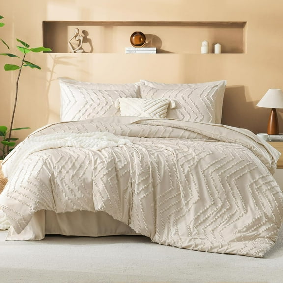 Beige Queen Size Comforter Set with Sheets - 7 Pieces Bed in a Bag Queen Boho Tufted Complete Bedding Sets with Comforter, Sheets, Pillowcases & Shams