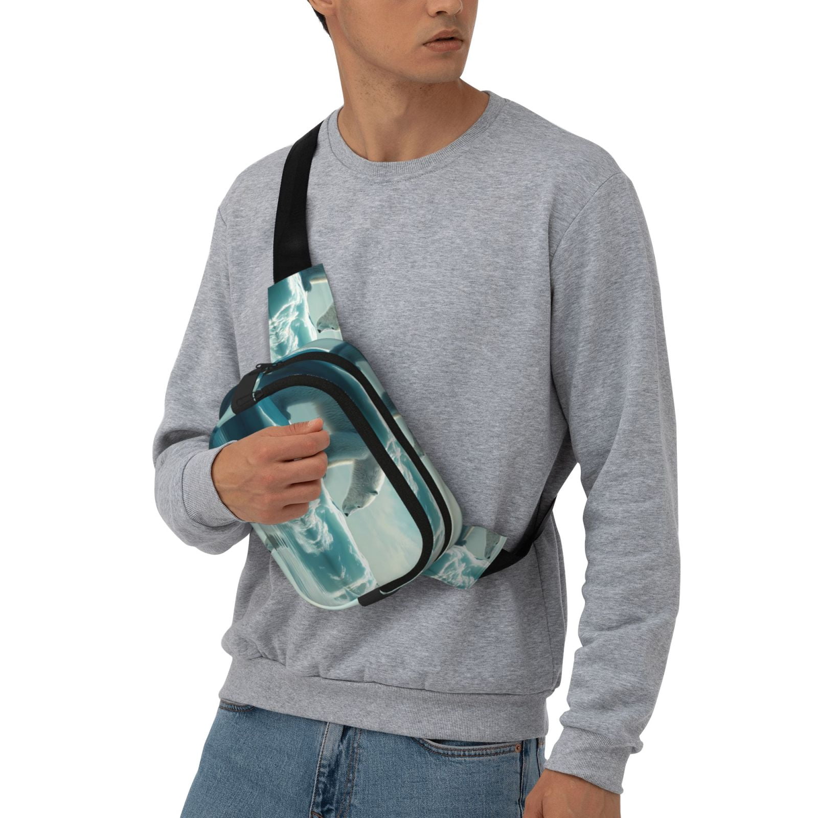 Picia Polar Bear On Iceberg Print Square Double-Layer Waist Bag Mini Adjustable Waist Belt Bag Exercise Running Travel Hiking