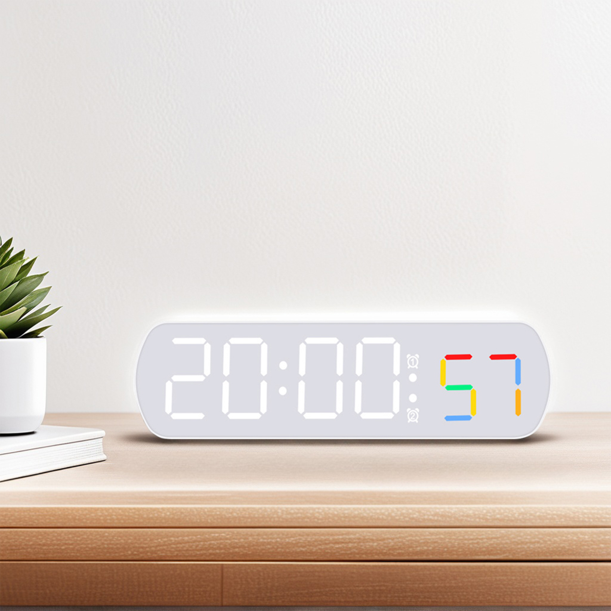 Unique Bargains Alarm Clock White Housing With White Light 6.5"L x 1.0"W x 1.8"H