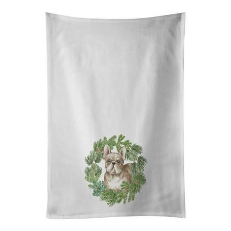 

28 x 19 in. Unisex French Bulldog Fawn Christmas Wreath White Dish Towels Kitchen Towel - Set of 2